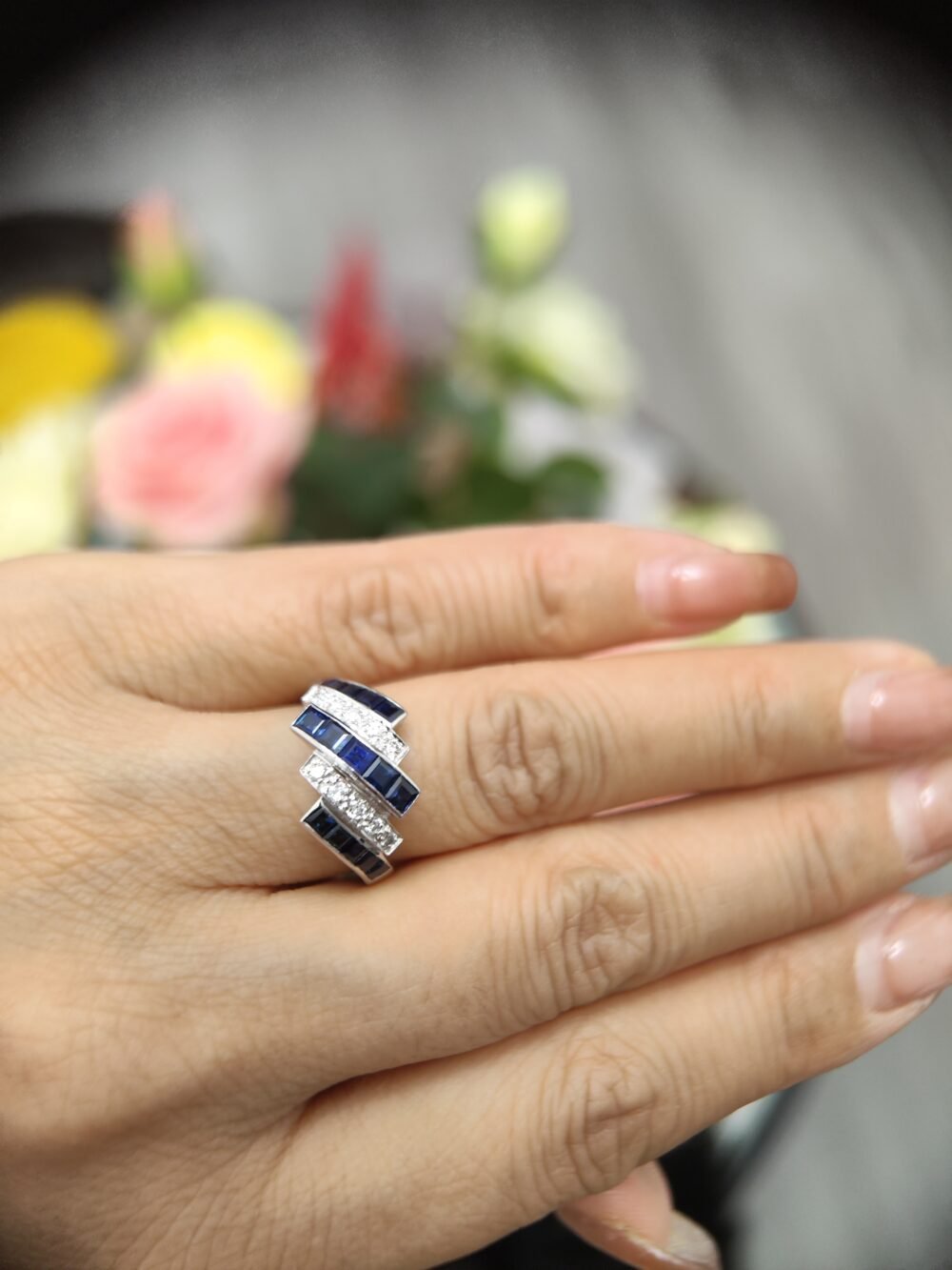 PT900 Platinum Sapphire Diamond Ring - Vintage Fine Jewellery - Image 4
