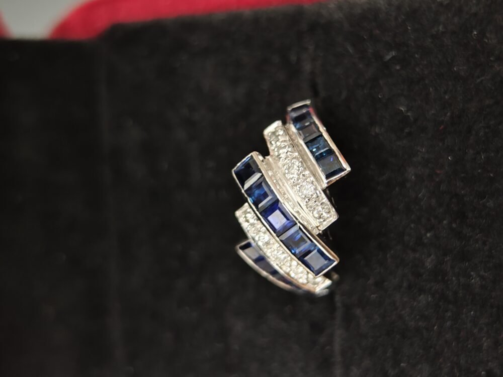 PT900 Platinum Sapphire Diamond Ring - Vintage Fine Jewellery