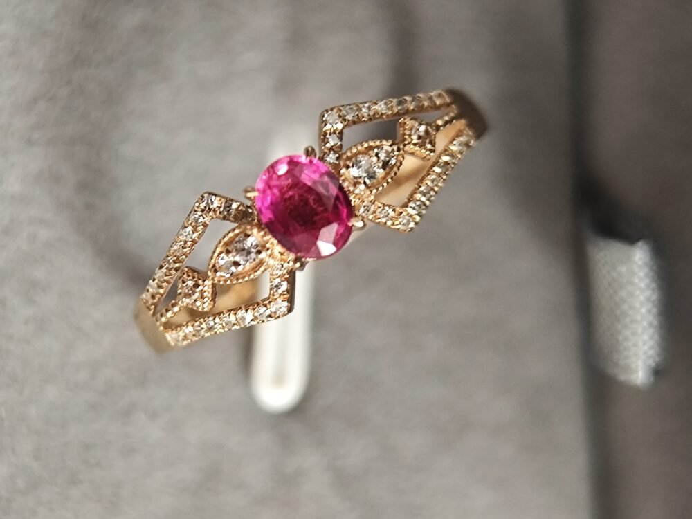 18k Rose Gold Ruby Diamond Ring - Brand new
