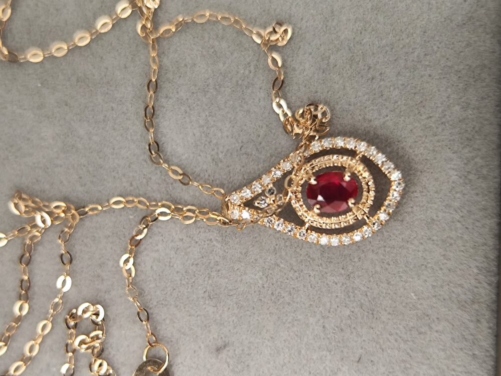 18k Rose Gold Ruby Diamond Pendant - Brand new - Image 3