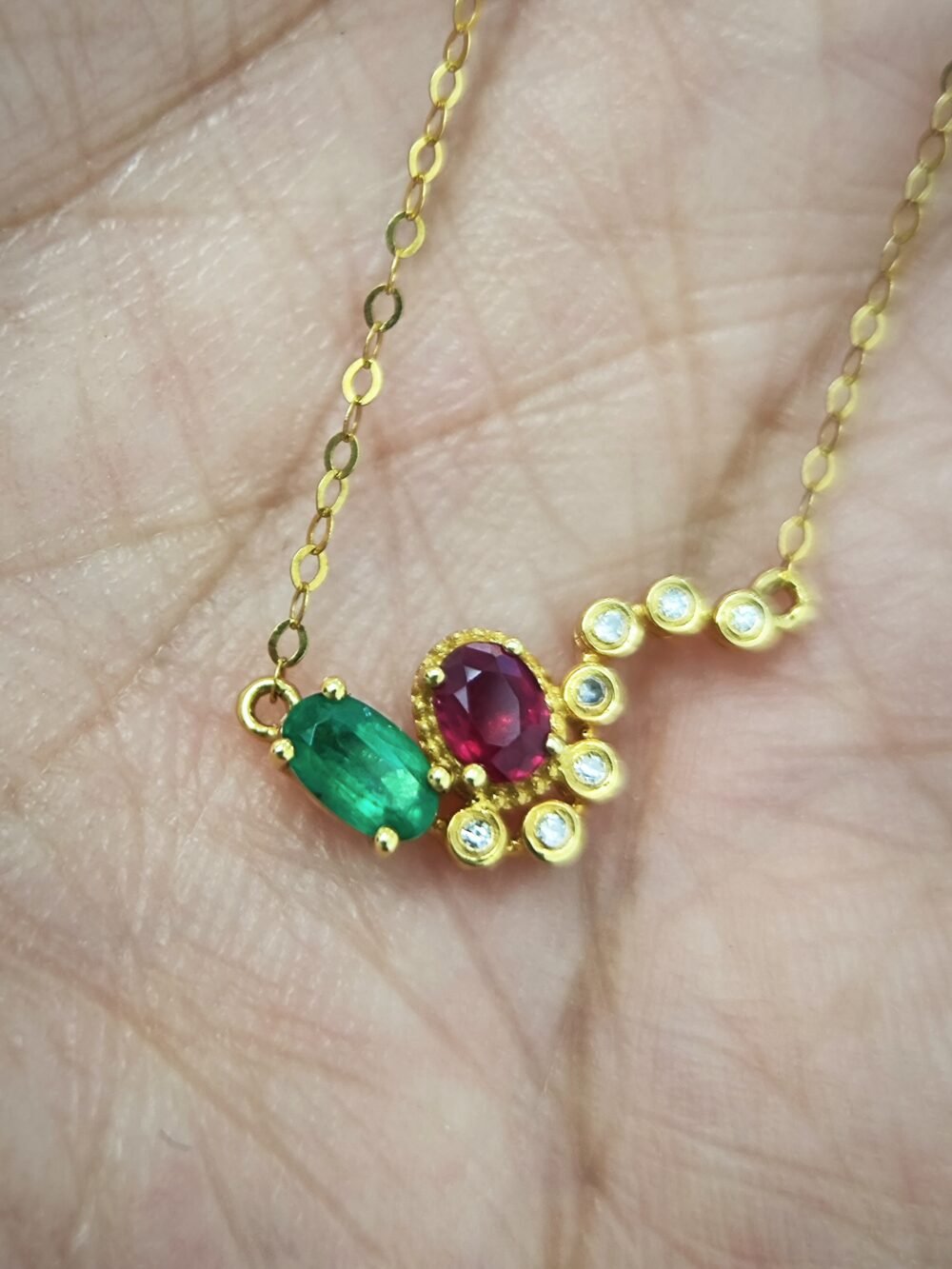 18k Rose Gold Emerald Ruby Diamond Pendant - Brand new - Image 4