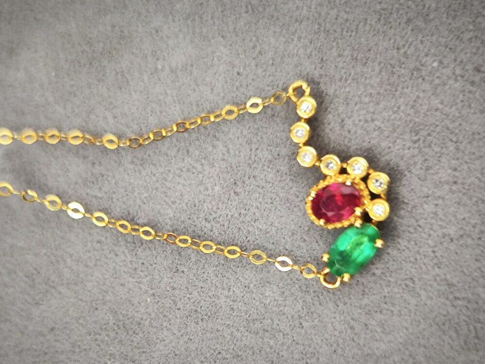 18k Rose Gold Emerald Ruby Diamond Pendant - Brand new - Image 3