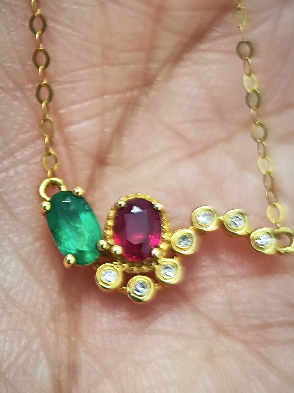 18k Rose Gold Emerald Ruby Diamond Pendant - Brand new