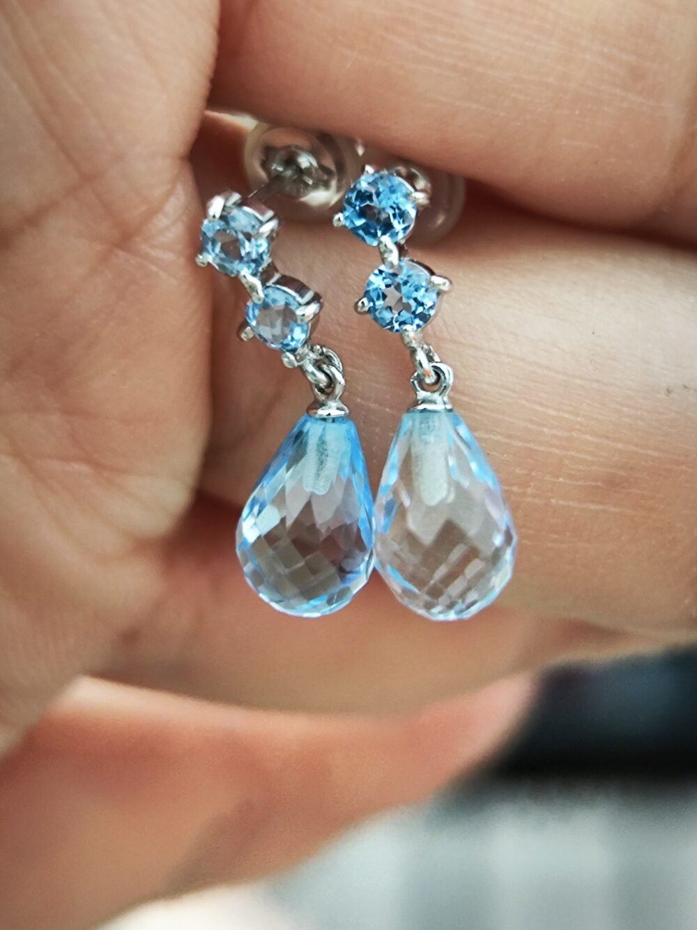 Blue Topaz 14k White Gold Earrings - Brand new - Image 4