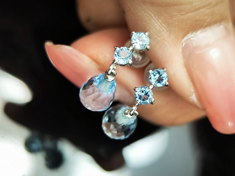 Blue Topaz 14k White Gold Earrings - Brand new - Image 3