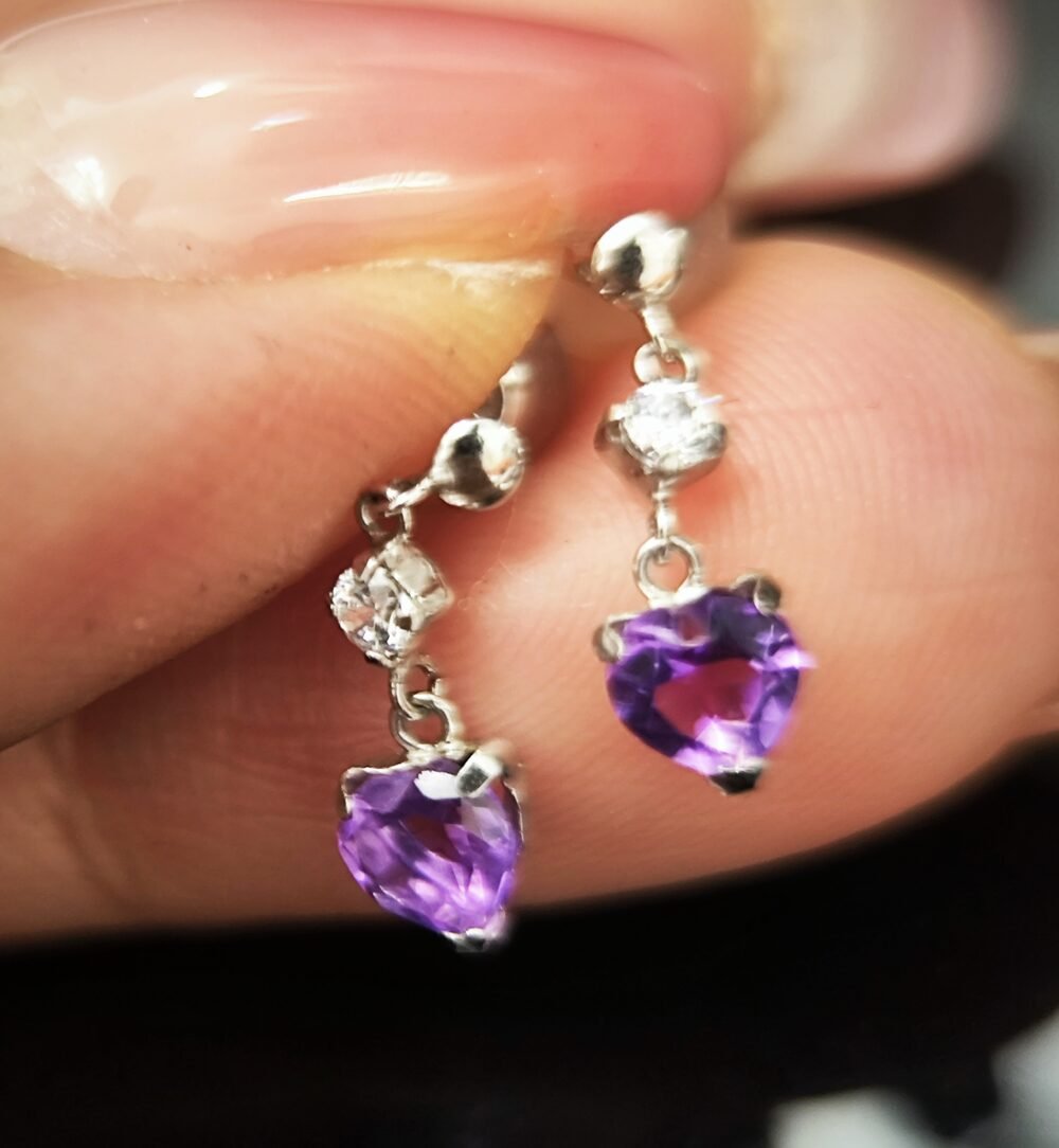 Amethyst 14k White Gold Earrings - Brand new