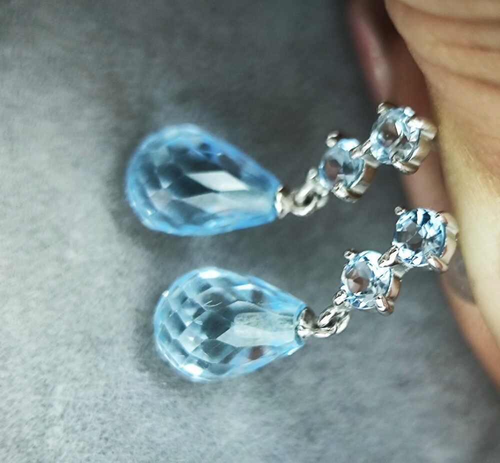 Blue Topaz 14k White Gold Earrings - Brand new - Image 2