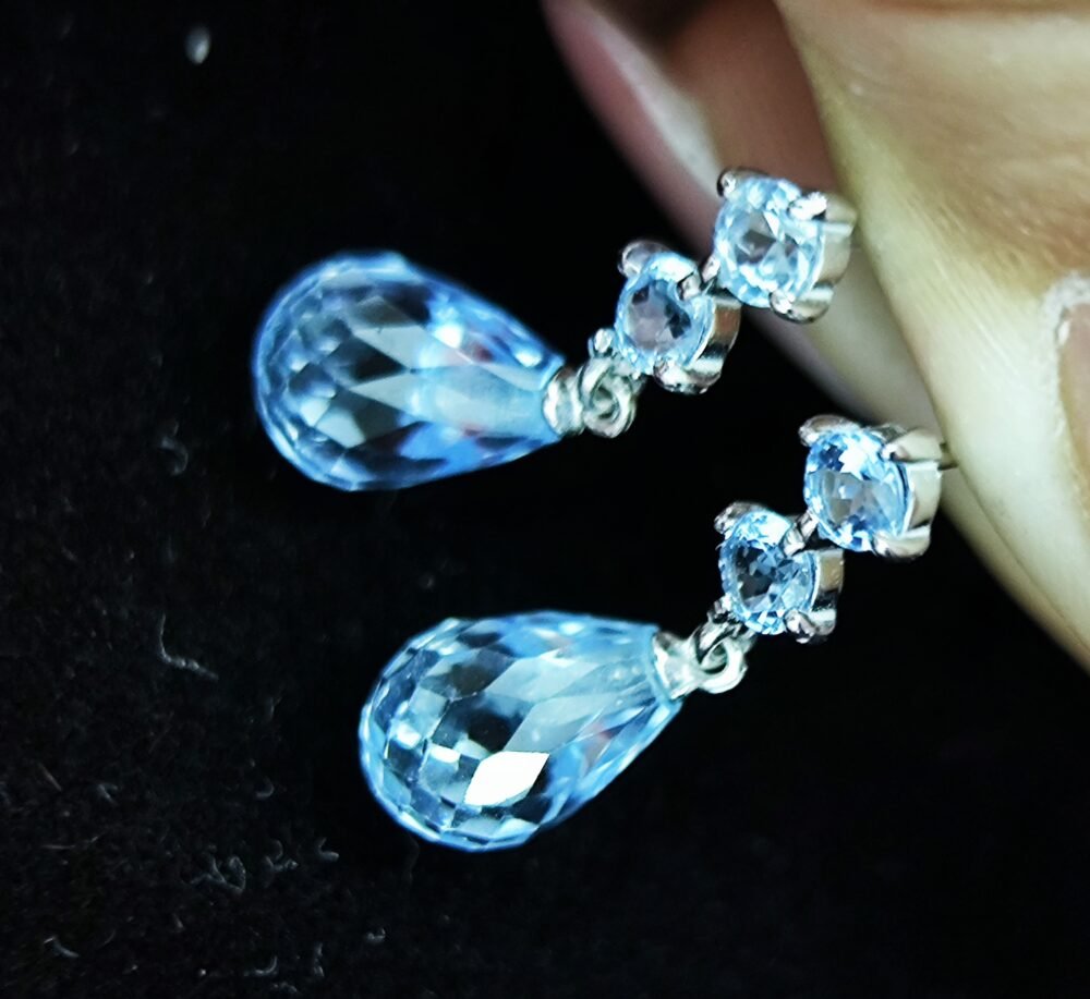 Blue Topaz 14k White Gold Earrings - Brand new