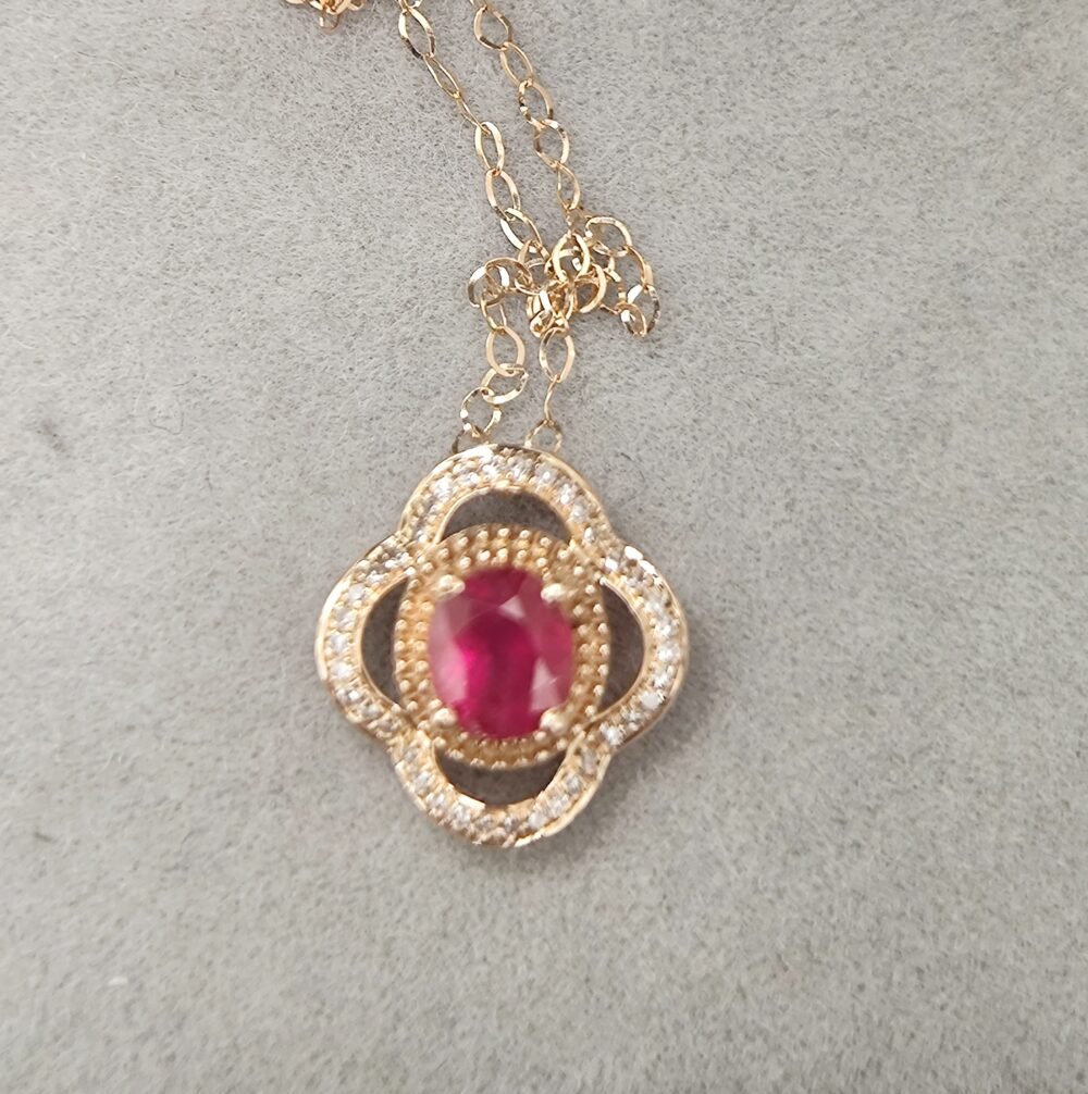18k Rose Gold Ruby Diamond Pendant No Chain - Brand new